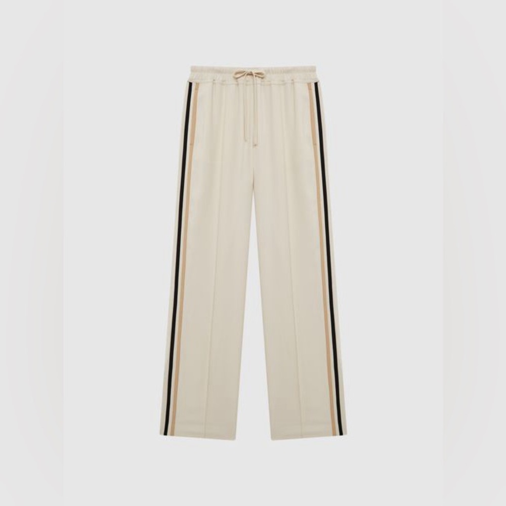 NEVER WORN REISS CREAM PETITE ODELL WIDE LEG PULL ON TROUSERS w DOUBLE STRIPE